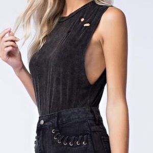 NWT Honey Punch Distressed Bodysuit